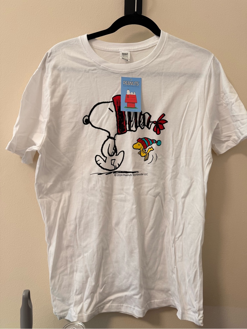 Peanuts White Men's T‑Shirt with Snoopy & Woodstock Graphic